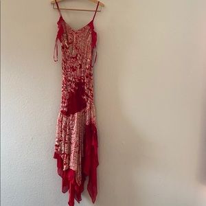 Vintage rose red velvet spaghetti strap dress